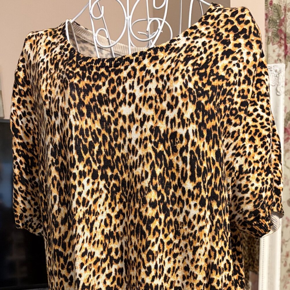 Jessica London Elbow Sleeve Sweater-animal print, sz 81/20